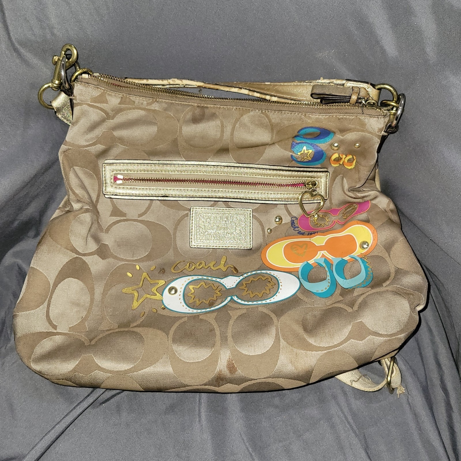 Coach Y2k Poppy Khaki Daisy Pop C Applique Hobo Shoulder & Crossbody Bag